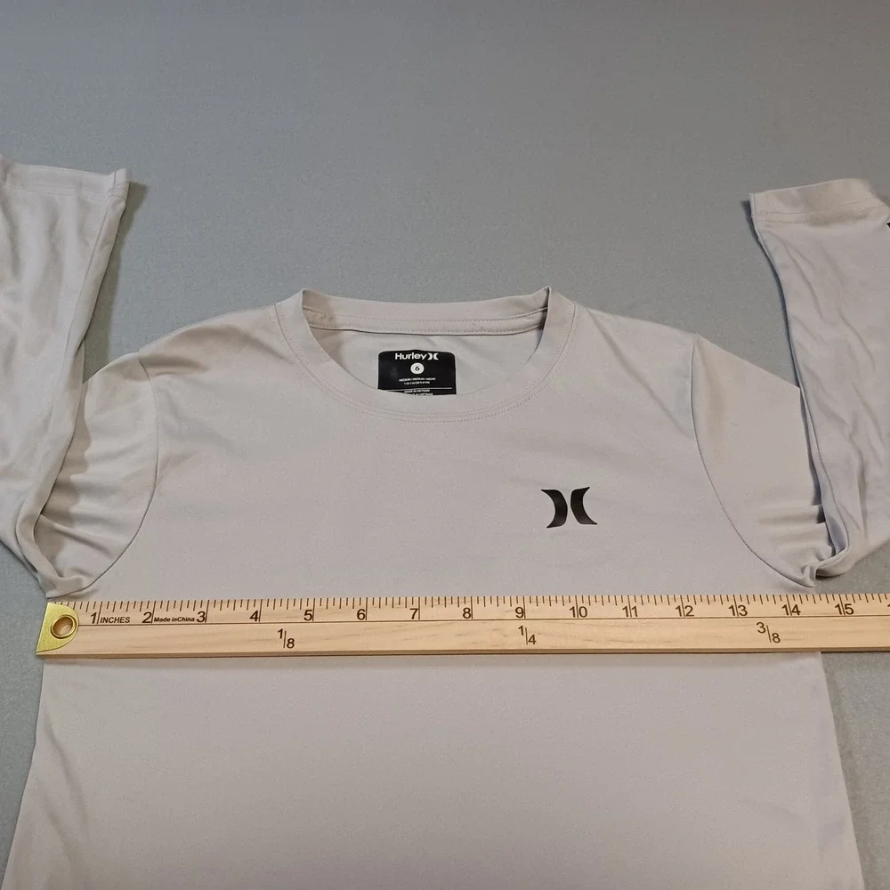 Hurley Boys Gray Long Sleeve Rash Guard Swim Shirt Size 6 Medium UPF Sun Shirt